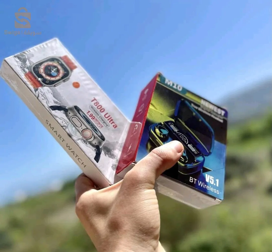 Pack smart watch t800 ultra + M10 Bluetooth headphones with power bank