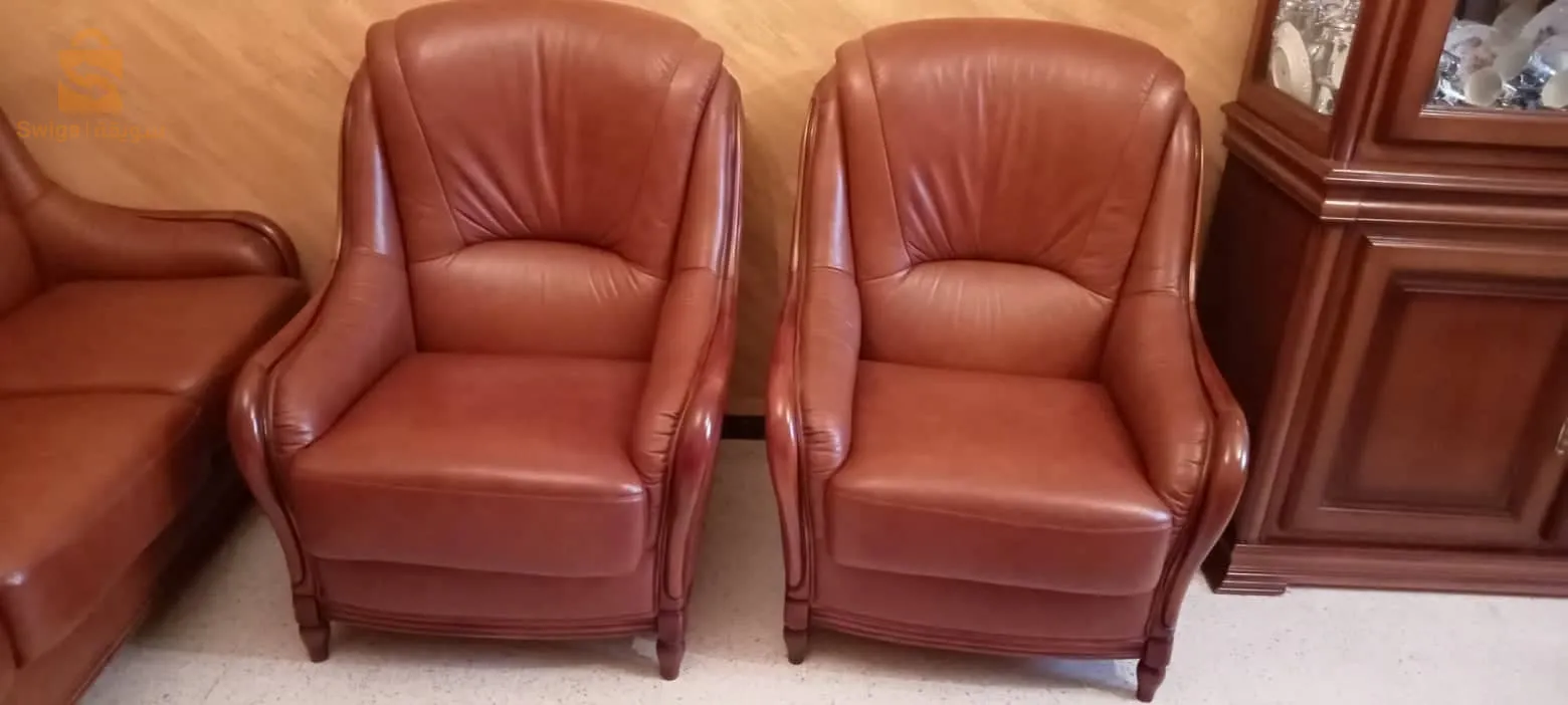 صالون بجلد و خشب  الزان