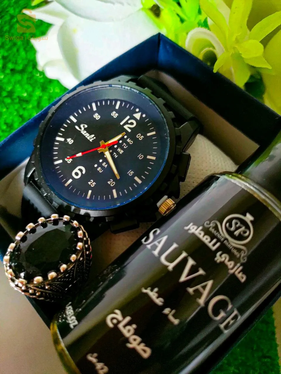 ساعة رجال + عطر + خاتم