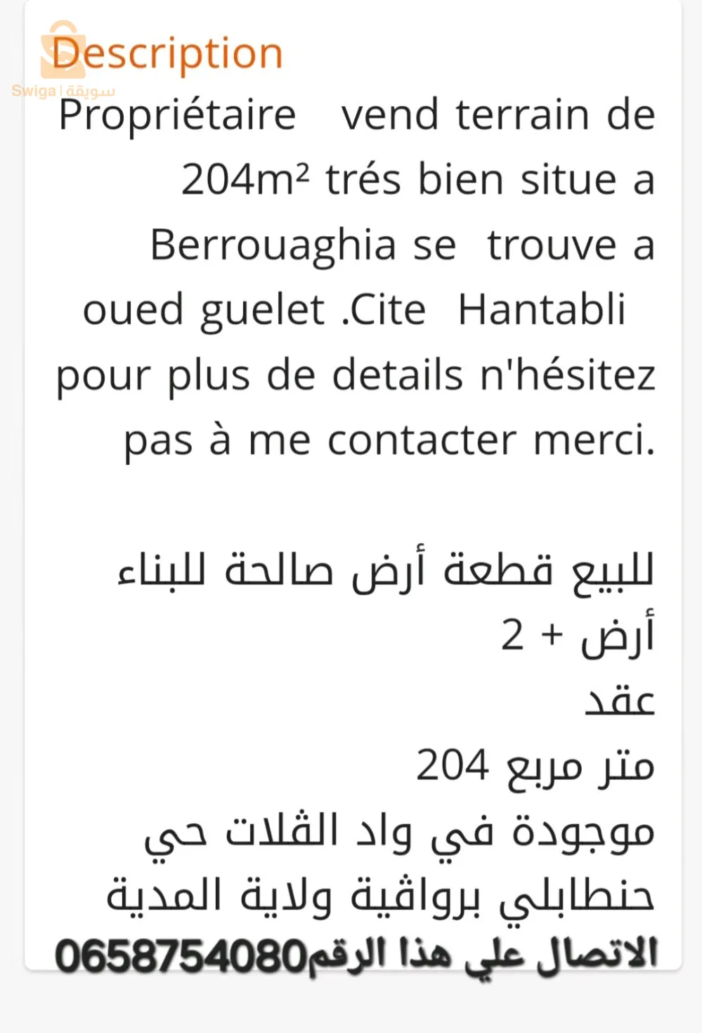 vends terrain a berouaguia