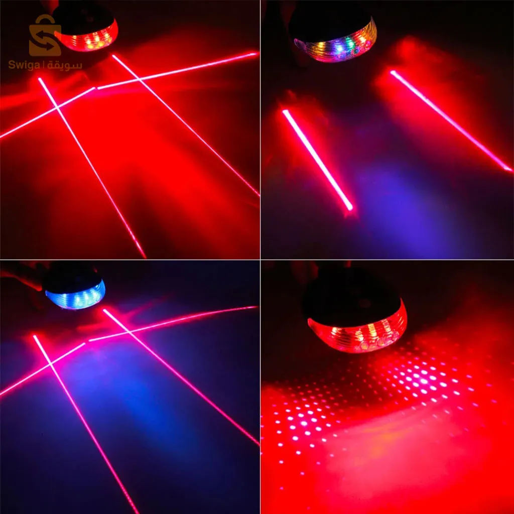 شعاع ليزر LED مقاوم للماء، 3 أوضاع فلاش، مصباح تحذير خلفي للدراجة$👍