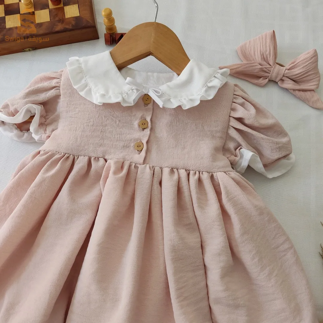 🌸فستان انيق بتفاصيل مميزة مبطن بطبقة من قماش البوبلين