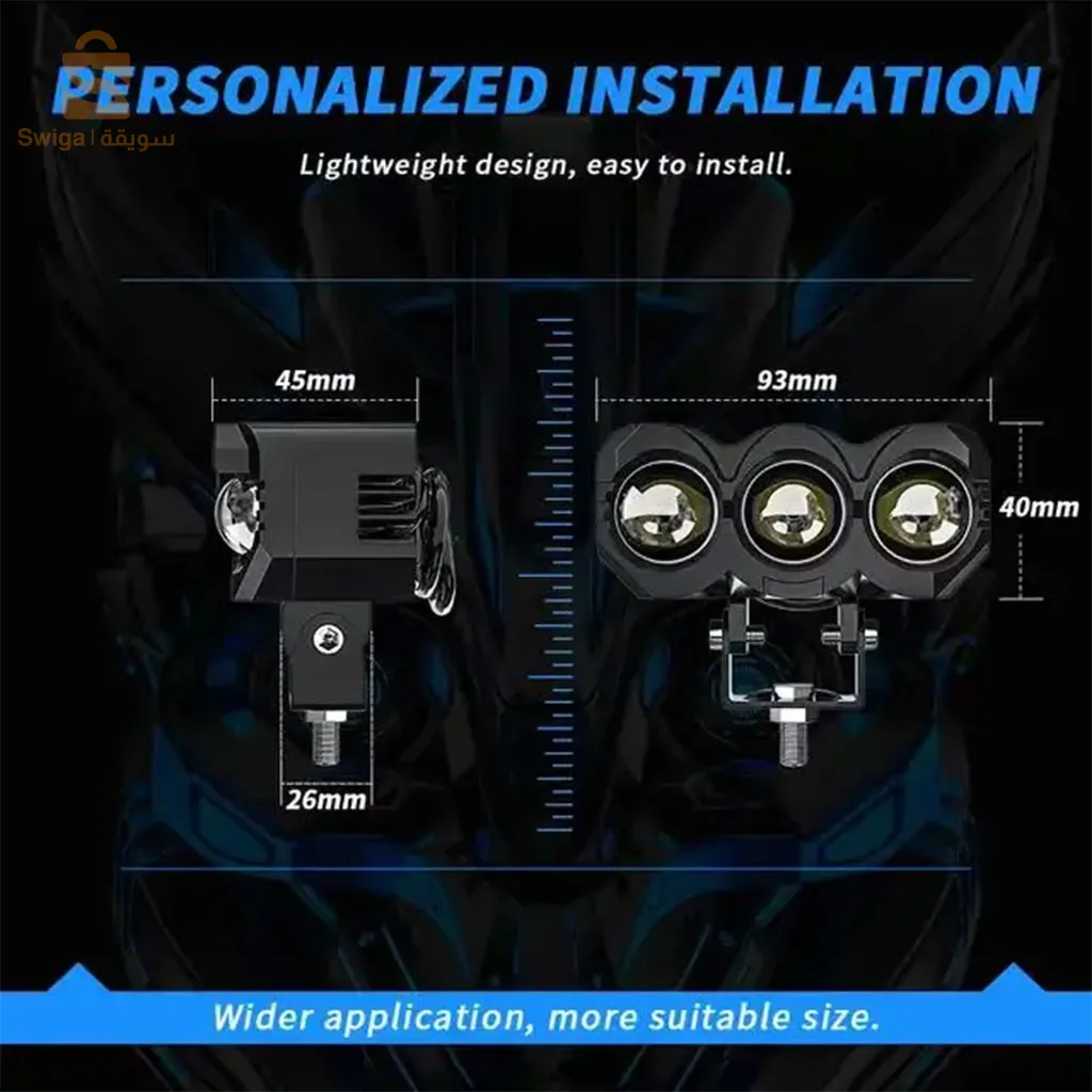 مصباح أمامي LED عالمي مع 3 عدسات للدراجات والدراجات النارية