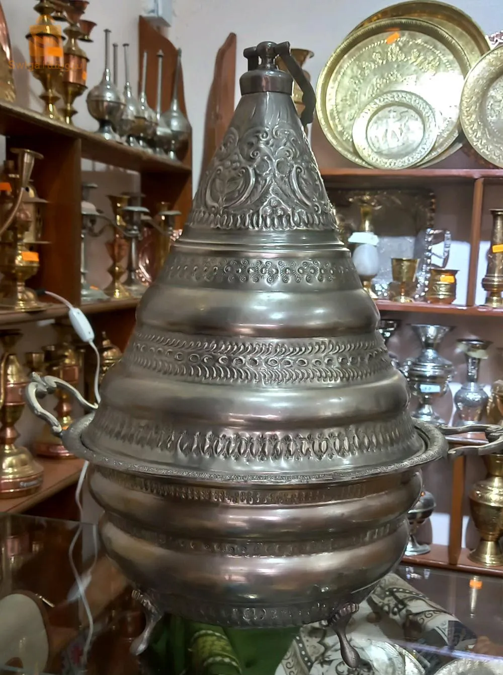 مكب مغربي نحاس مشلل بالفضة مطبوع