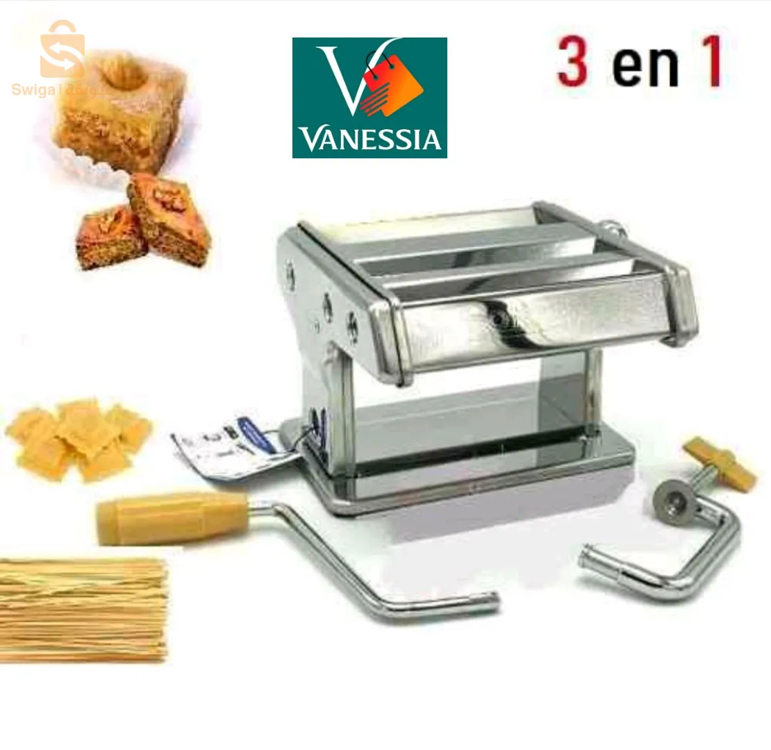 Machine à pâte manuelle pro marque Robuste 3en1
 
✅pâte détachable 150MM
✅Matériel : acier inoxydable
✅Couleur : chrome
✅Taille du produit : 20.5cm * 20cm * 15cm