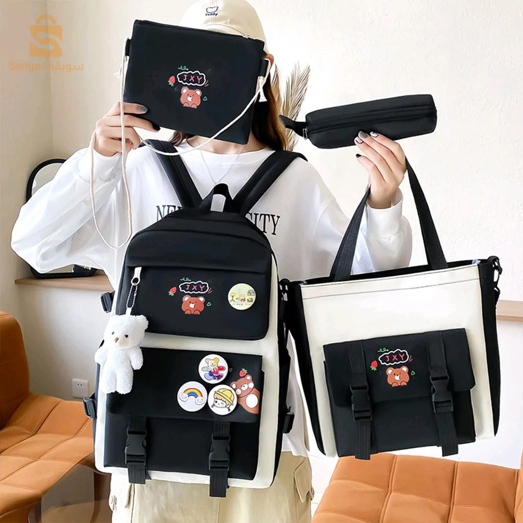 Ensemble Sac à dos Kawaii 4 pièces, joli sac à dos pour l’école avec accessoires