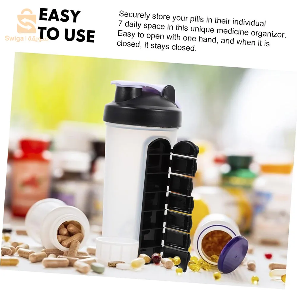 زجاجة بلاستيكية على شكل كوب شيكر مع علب حبوب منع الحمل للرياضيين$👍