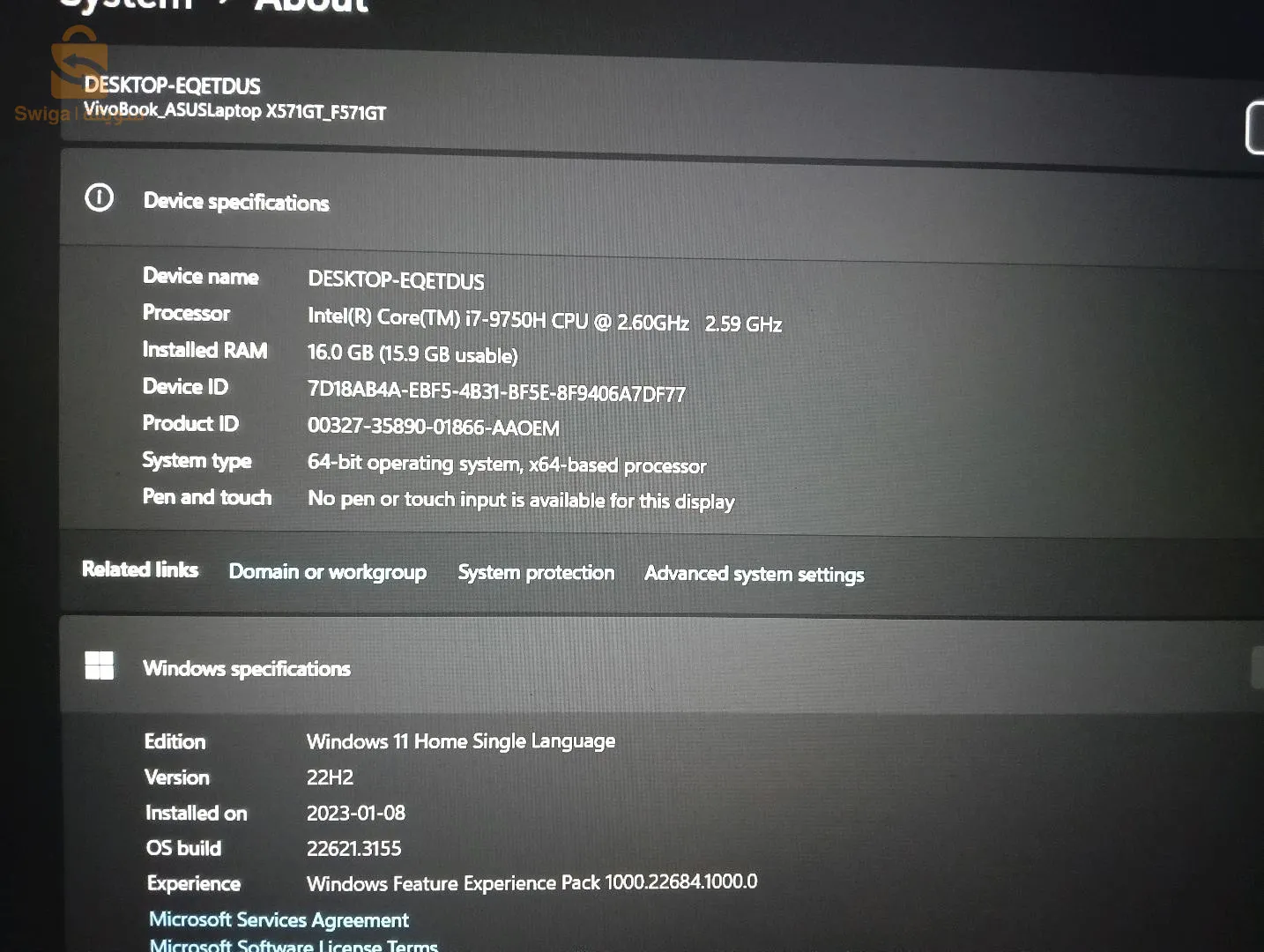 حاسوب Asus i7-9h