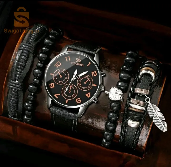 ساعة يد  مع إكسسوارات رجال