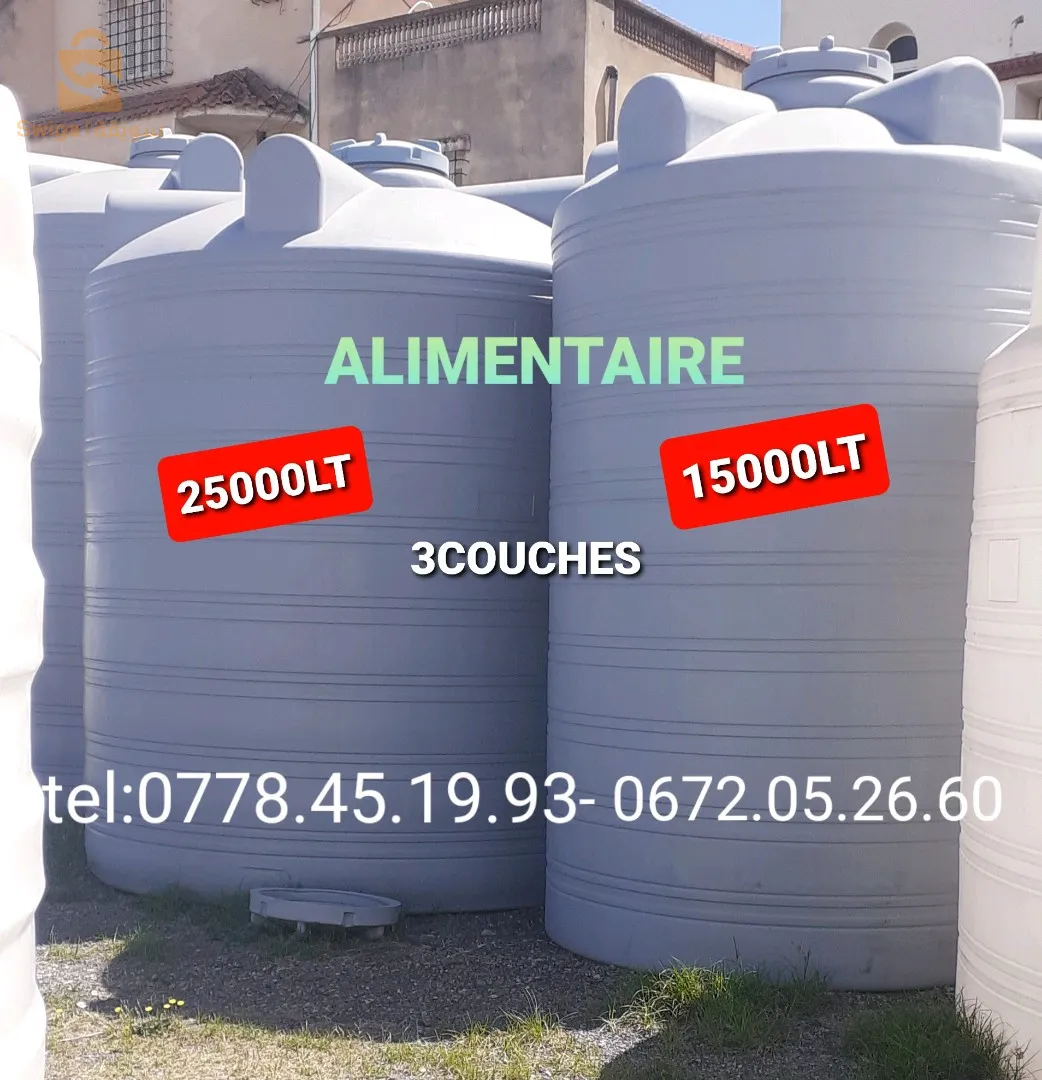 🔴تصنيع وبيع جميع انواع خزانات المياه بلاستيكية غذائية 3 طبقات أصلية  ذات جودة عالية بشهادة ضمان كل السعات والاحجام سيتم شحنها اليك ✅
 🔴ضمان 10سنوات✅
◀️توصيل متوفر الى جميع الولايات
🔴متوفر 250ل 400ل500ل 800ل  1000ل 1500ل
2000ل 3000ل 5000ل 10,000ل 15,000ل 20,000ل 25,000ل 30,000ل
 ◀️لطلب الخزان يرجى تحديد الشكل والسعة واللون بضبط عمودي -افقي -نصف عمودي-(شفاف)  
للطلب و للاستفسار اكثر الاتصال على :

 ☎️0778.45.19.93✅
 ☎️0672.05.26.60✅

 ◀️متوفر كل  الاحجام والسعات✅
 ◀️خزان 3طبقات عازل للضوء  ✅
 ◀️بمواد اولية صحية غذائية 🚰✅
 ◀️ شهادة ضمان 10 سنوات  ✅
 ◀️توصيل مجاني48 ولاية  🚚✅
 ◀️ الدفع عندالاستلام ✅