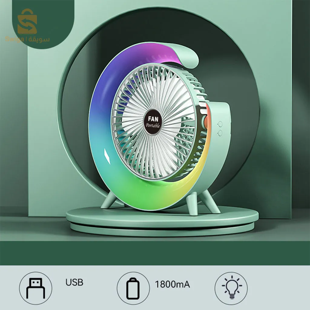 مروحة طاولة محمولة مع مصباح G مزخرف LED USB$👍