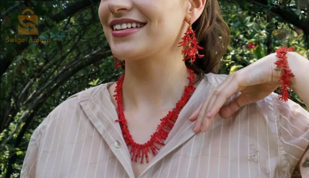 bijoux argent rhodié et corail rouge