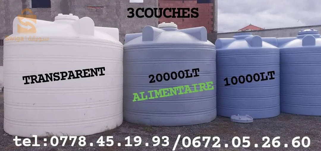 🔴تصنيع وبيع جميع انواع خزانات المياه بلاستيكية غذائية 3 طبقات أصلية  ذات جودة عالية بشهادة ضمان كل السعات والاحجام سيتم شحنها اليك ✅
 🔴ضمان 10سنوات✅
◀️توصيل متوفر الى جميع الولايات
🔴متوفر 250ل 400ل500ل 800ل  1000ل 1500ل
2000ل 3000ل 5000ل 10,000ل 15,000ل 20,000ل 25,000ل 30,000ل
 ◀️لطلب الخزان يرجى تحديد الشكل والسعة واللون بضبط عمودي -افقي -نصف عمودي-(شفاف)  
للطلب و للاستفسار اكثر الاتصال على :

 ☎️0778.45.19.93✅
 ☎️0672.05.26.60✅

 ◀️متوفر كل  الاحجام والسعات✅
 ◀️خزان 3طبقات عازل للضوء  ✅
 ◀️بمواد اولية صحية غذائية 🚰✅
 ◀️ شهادة ضمان 10 سنوات  ✅
 ◀️توصيل مجاني48 ولاية  🚚✅
 ◀️ الدفع عندالاستلام ✅