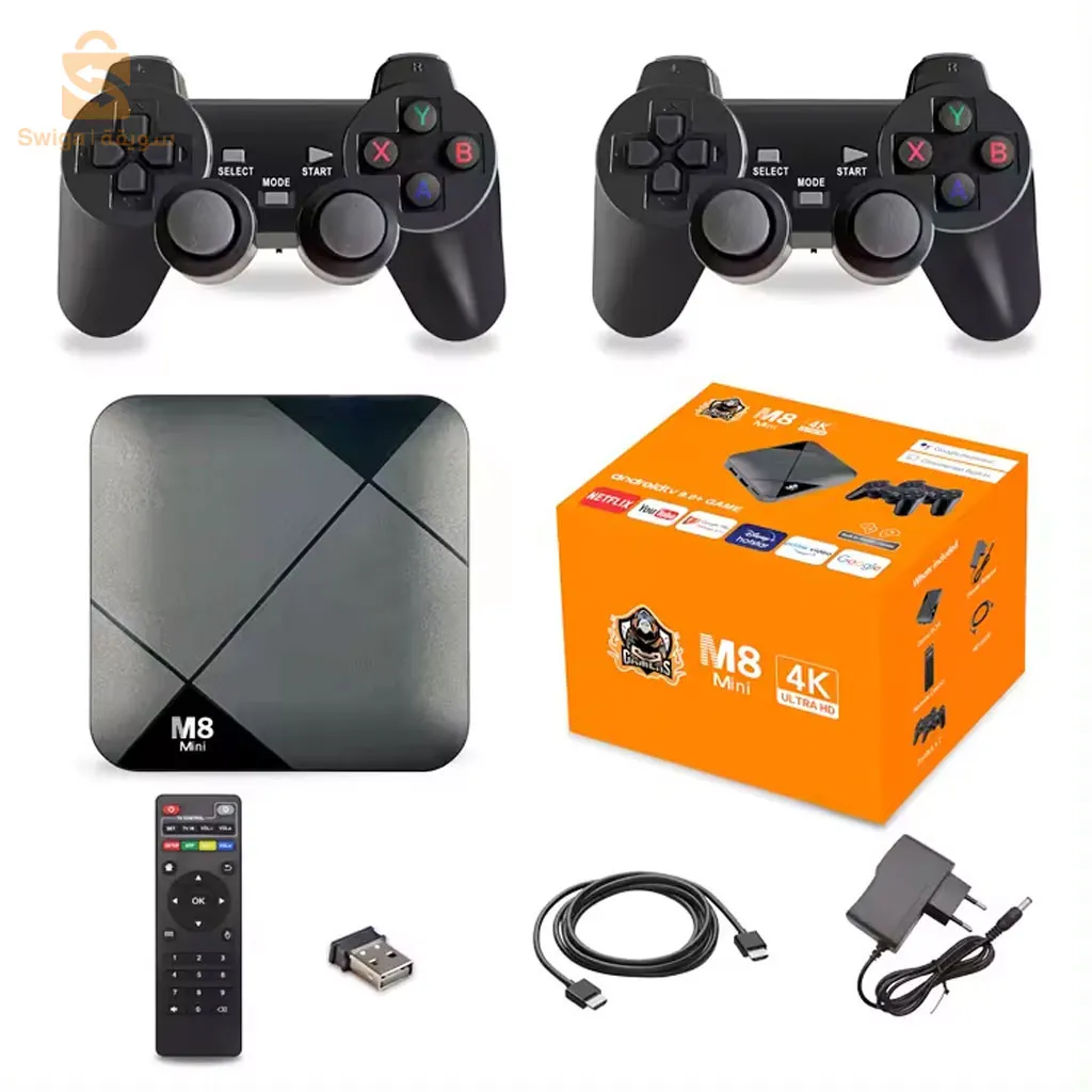 صندوق ألعاب محمول M8 Mini 4K Android TV BOX وحدة تحكم ألعاب الفيديو 10000 لعبة 64 جيجابايت$👍