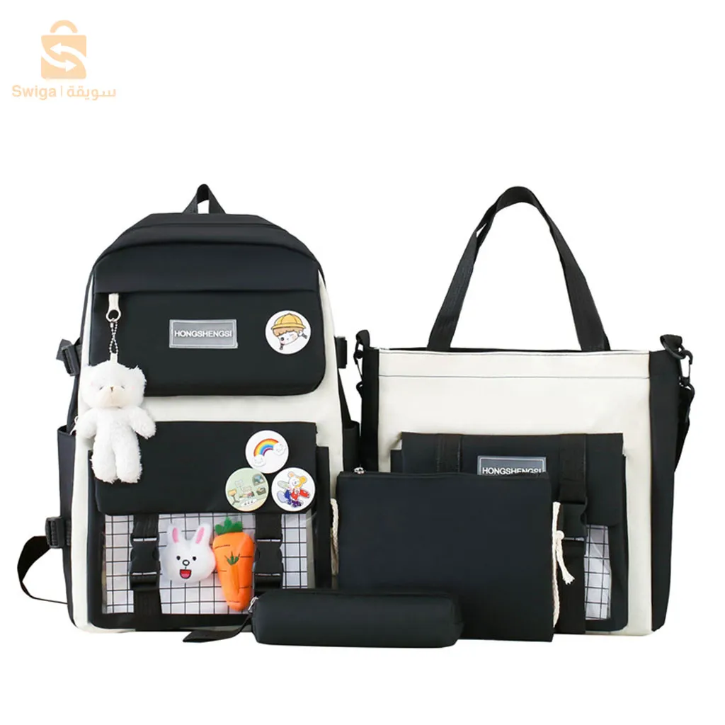 مجموعة حقيبة ظهر Kawaii مكونة من 4 قطع، حقيبة ظهر مدرسية لطيفة مع ملحقات V2$👍