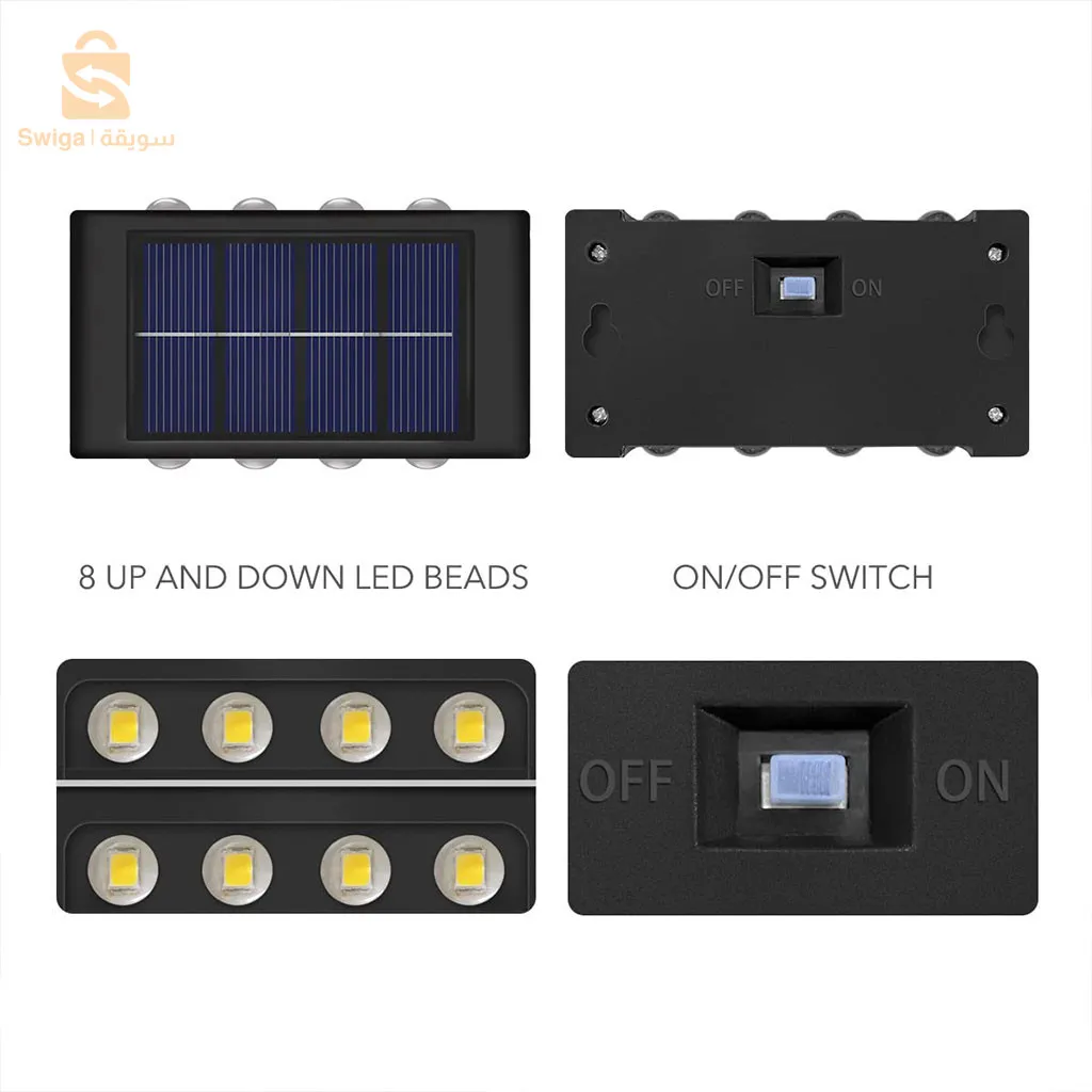 2 قطعة 8 مصابيح LED للحائط بالطاقة الشمسية، ديكور للحديقة الخارجية، سطوع عالٍ، إضاءة ساطعة للأعلى والأسفل$👍
