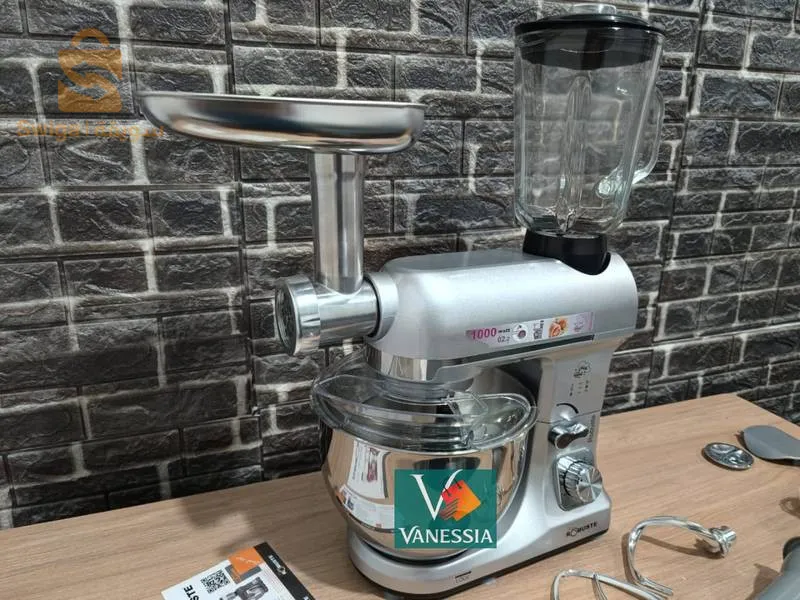 Pétrin 3en1 marque robuste 5L✅ Couleur rouge et noir et gris✅Garantie 12 mois✅Voltage : 220-240V / 50-60Hz✅Puissance effective : 1000W✅Accessoire à viande en métal, plateau alimentaire✅Accessoire pour remplissage de saucisses✅Accessoires à biscuits✅Blender en verre✅Moulin à café✅Vitesse : 06 + fonction PLUSE✅Fouet métallique,✅crochet, batteur✅Bol en inox 5L pour 2.2Kg