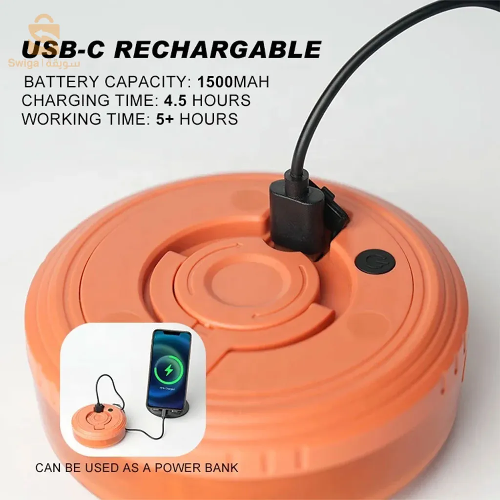 مصباح تخييم LED متعدد الوظائف، شحن USB، سلسلة  بأجواء ملونة 🔥