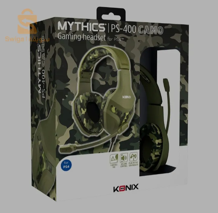 Konix Mythics Casque gaming filaire PS- 400 pour console Haut-parleurs 40 mm Microphone - Motif camouflage vert kaki
