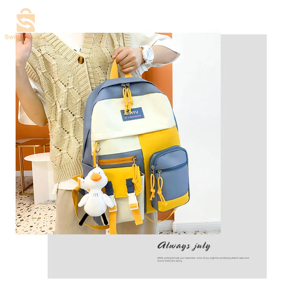 حقيبة ظهر مدرسية من القماش من أوزيتي مكونة من 5 قطع للمراهقين والفتيات$👍