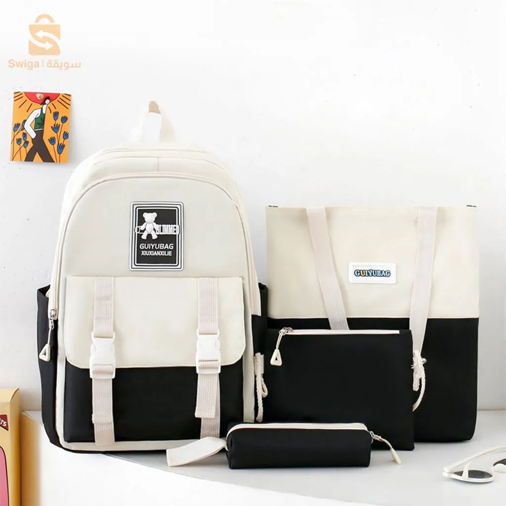 Sac À Dos Scolaire Guiyu Bag V3 4pcs en toile pour Adolescents Et Filles - Noir