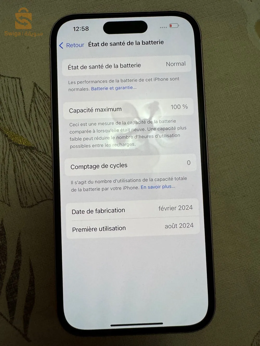 iphone 15 128 double pus 0 cycle de charge pink