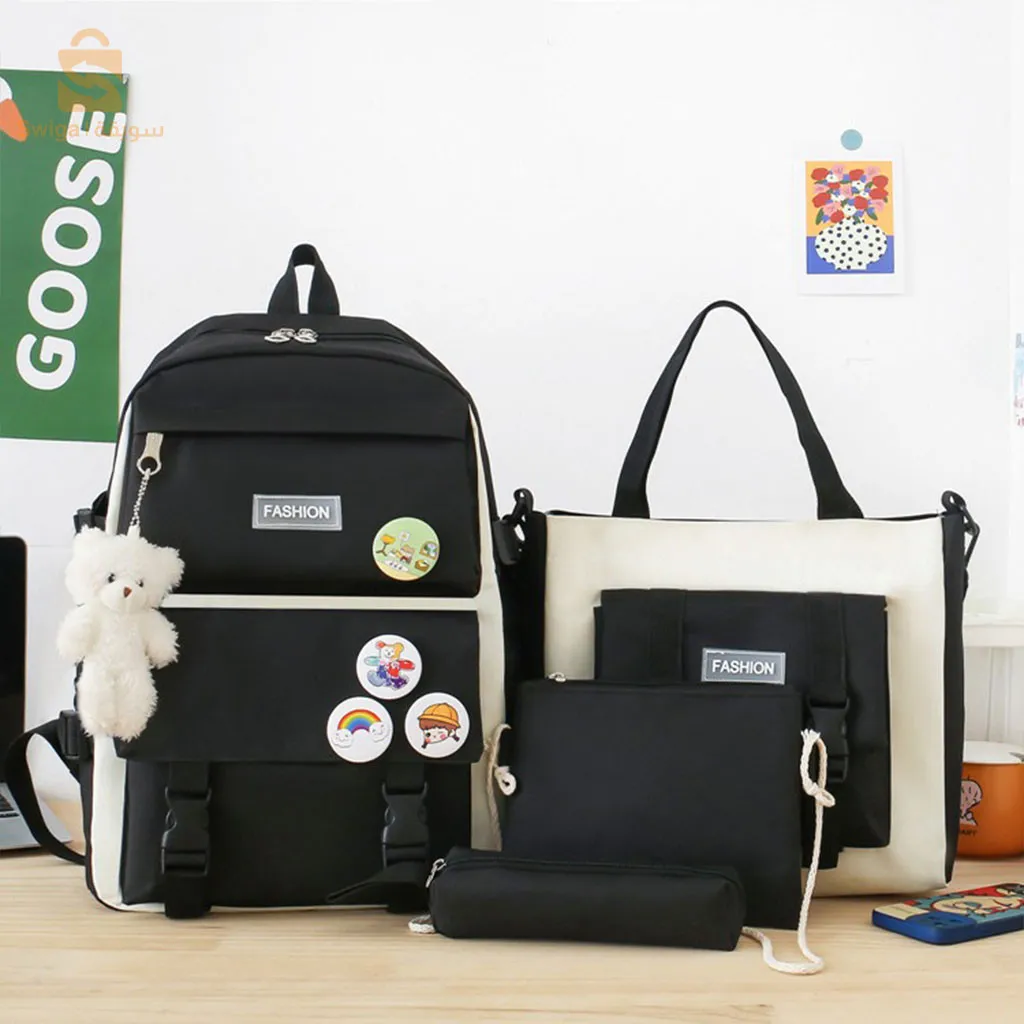 حقيبة ظهر مدرسية قماشية عصرية مكونة من 4 قطع للمراهقين والفتيات