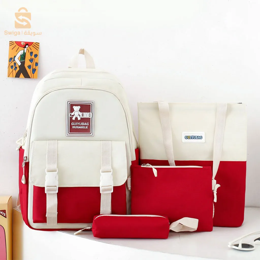 Guiyu Bag V3 4pcs Canvas School Backpack for Teenagers and Girls