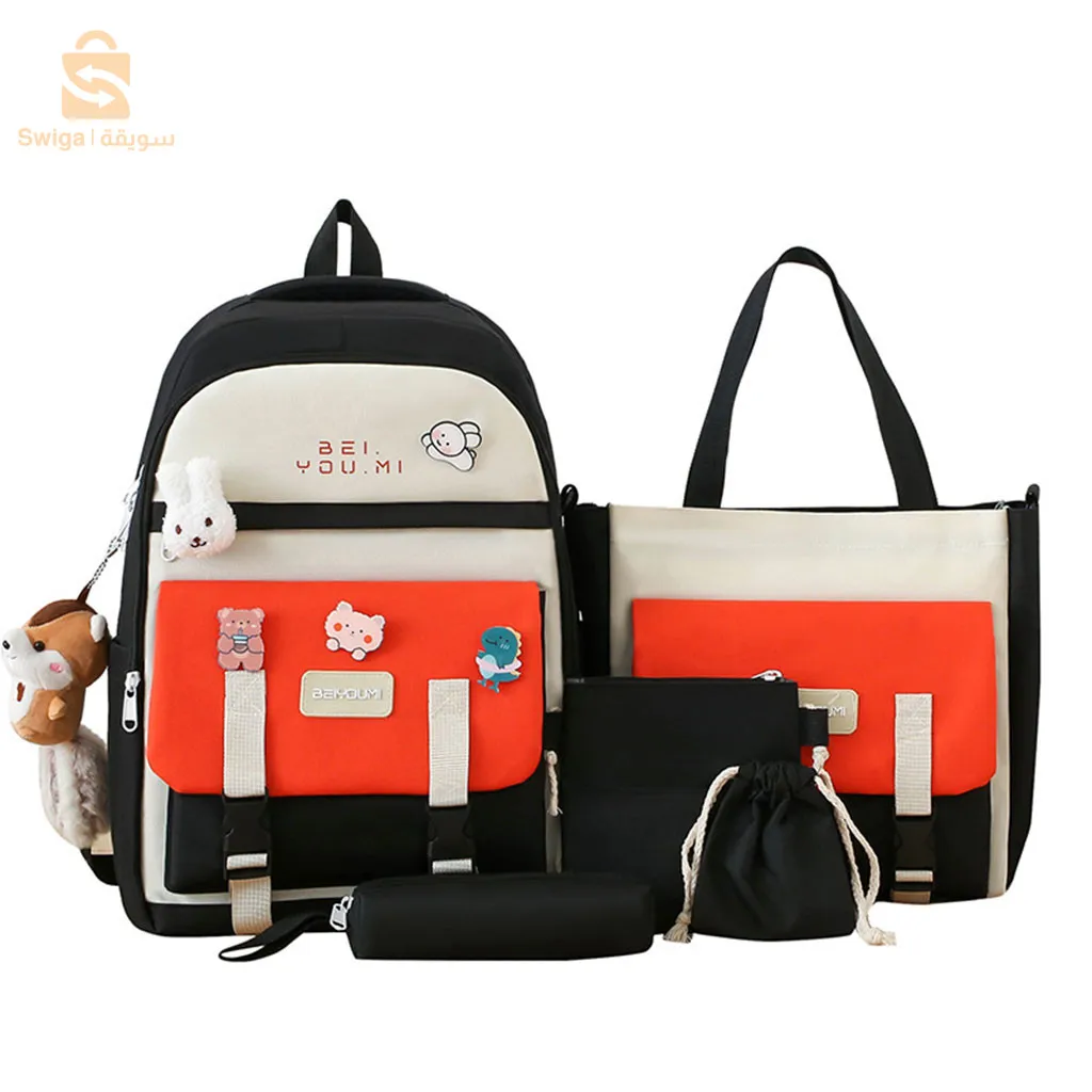 حقيبة ظهر مدرسية من القماش مكونة من 5 قطع من BEIYOUMI للمراهقين والفتيات$👍