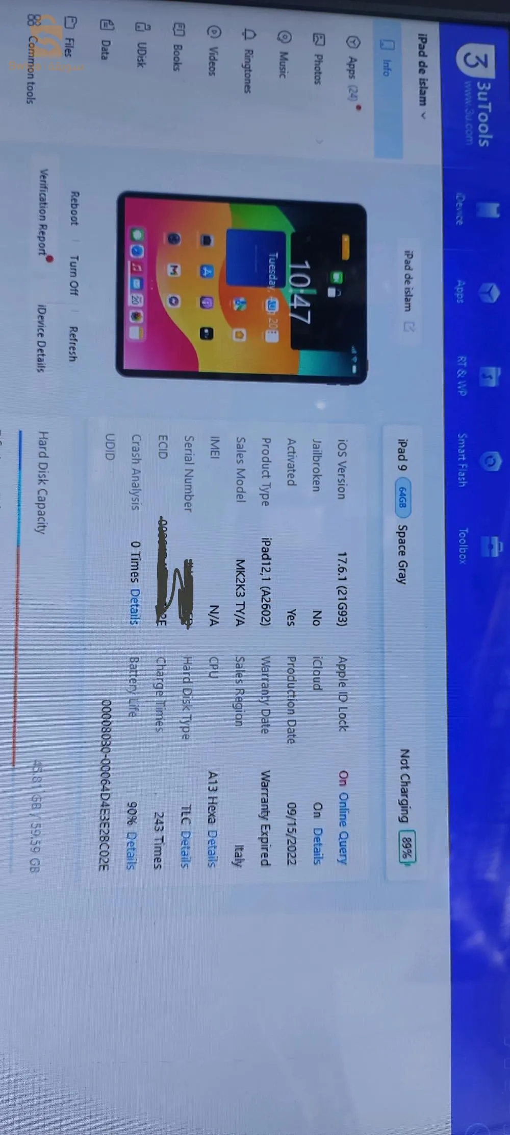 Apple ipad 9 éme generation 10.9" 64go wifi batterie 90% avec boite