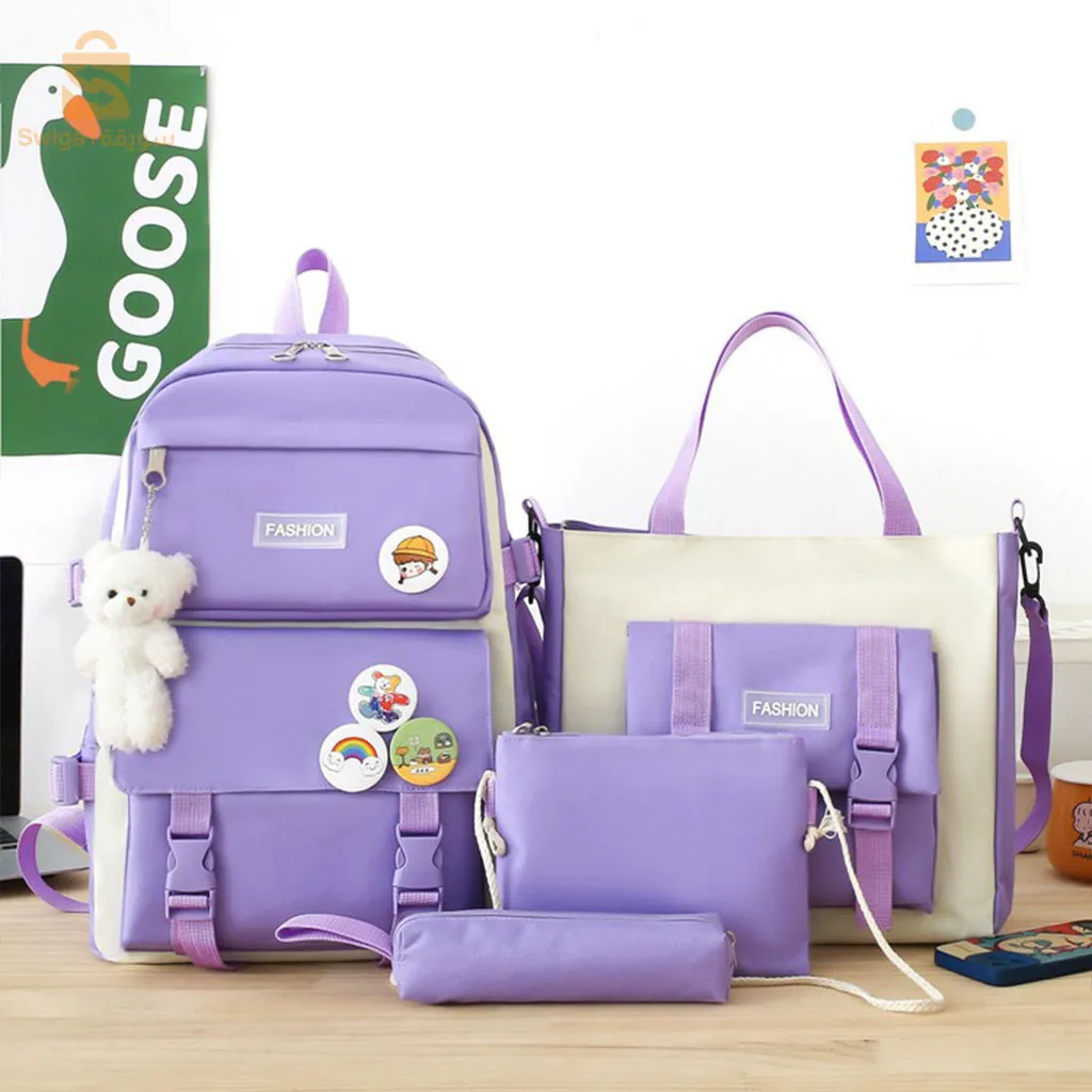 Sac À Dos Scolaire Fashion 4pcs en Tissu pour Adolescents Et Filles