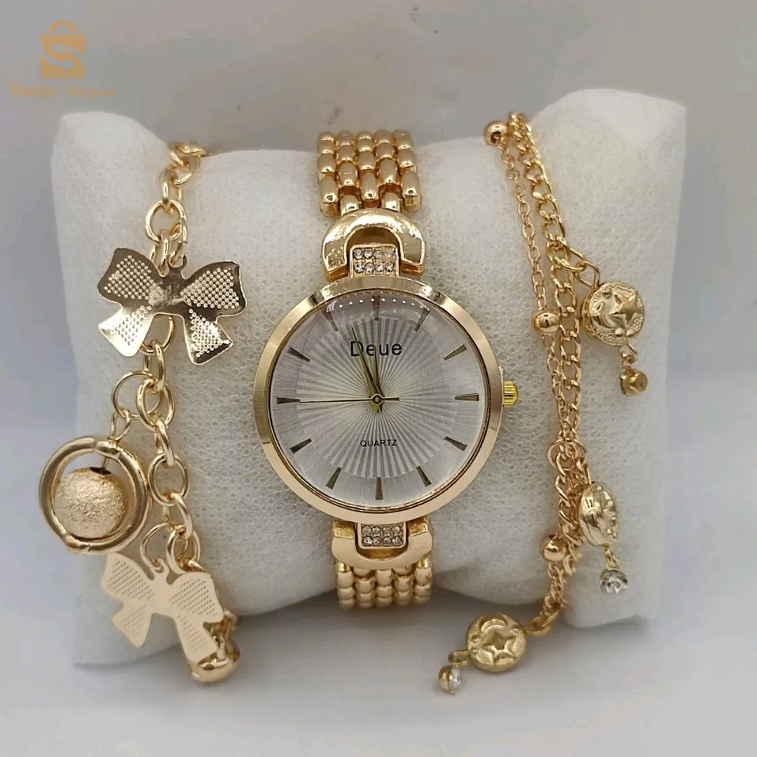 ساعة نسائية نوعية ممتازة + 2 براصلي+ علبة