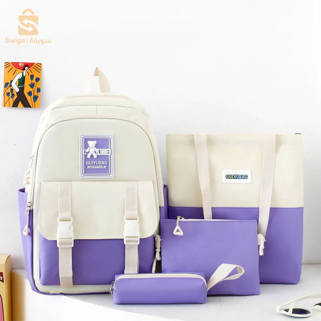 حقيبة ظهر Guiyu Bag V3 المكونة من 4 قطع من القماش للمراهقين والفتيات