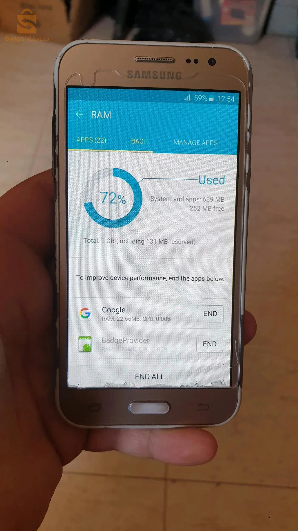 هاتف samsung galaxy j2  تيليفون ماشاء الله يخدم علامة في سطوكاج 8 و رام 1 دوبل بيس و كارت ميموار الباتري تشد مليح