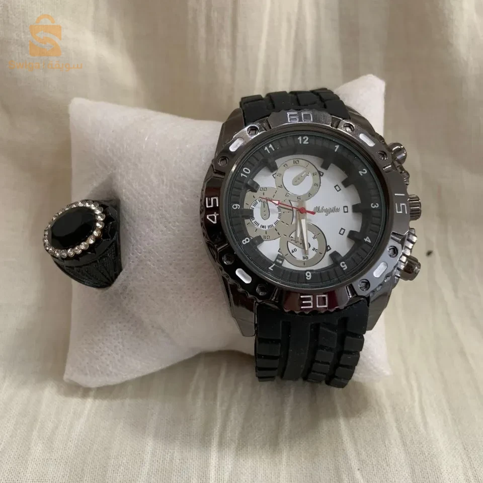 ساعة رجالية +خاتم +علبة😍سعر 1500✅توصيل متوفر 58 ولاية 🛵🚚 ✅كمية محدودة✅