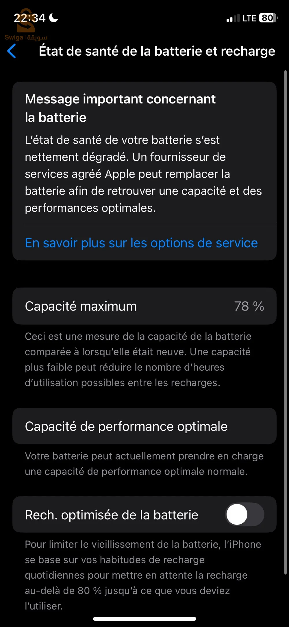 téléphone (iphone xs) 77 batterie