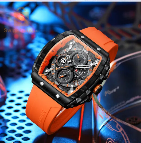 CURREN Original Men's Silicone Strap Chronograph Waterproof Watch 8442 -Orange