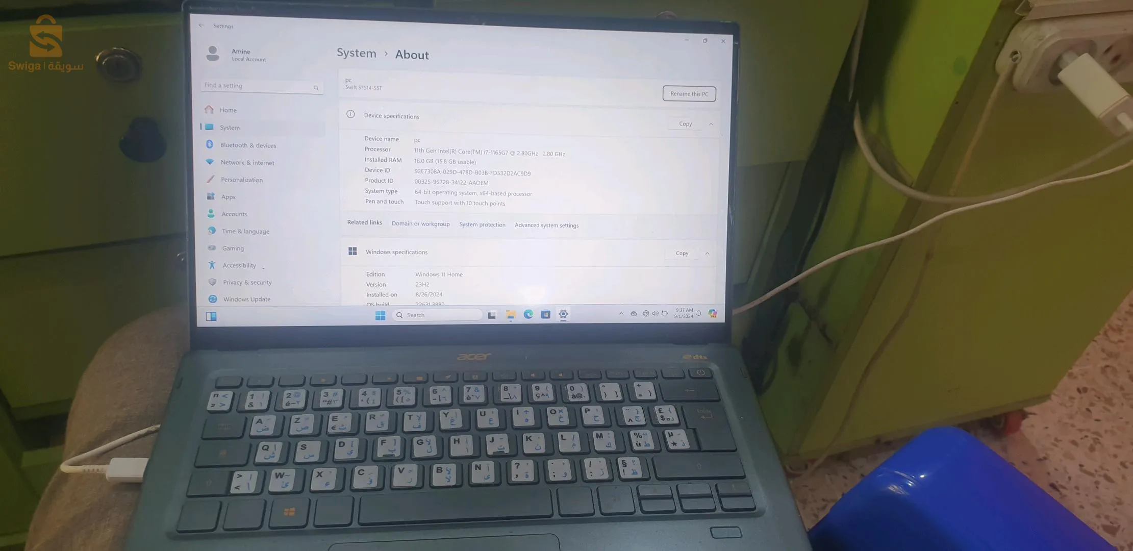 acer i7 11G ram 16GB disk 500  degital