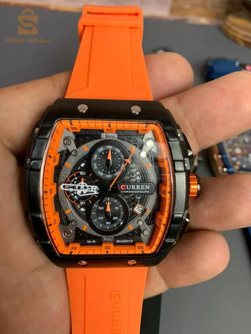 CURREN – montre Original bracelet en Silicone pour hommes chronographe étanche 8442 -Orange