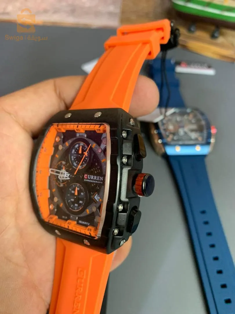 CURREN – montre Original bracelet en Silicone pour hommes chronographe étanche 8442 -Orange