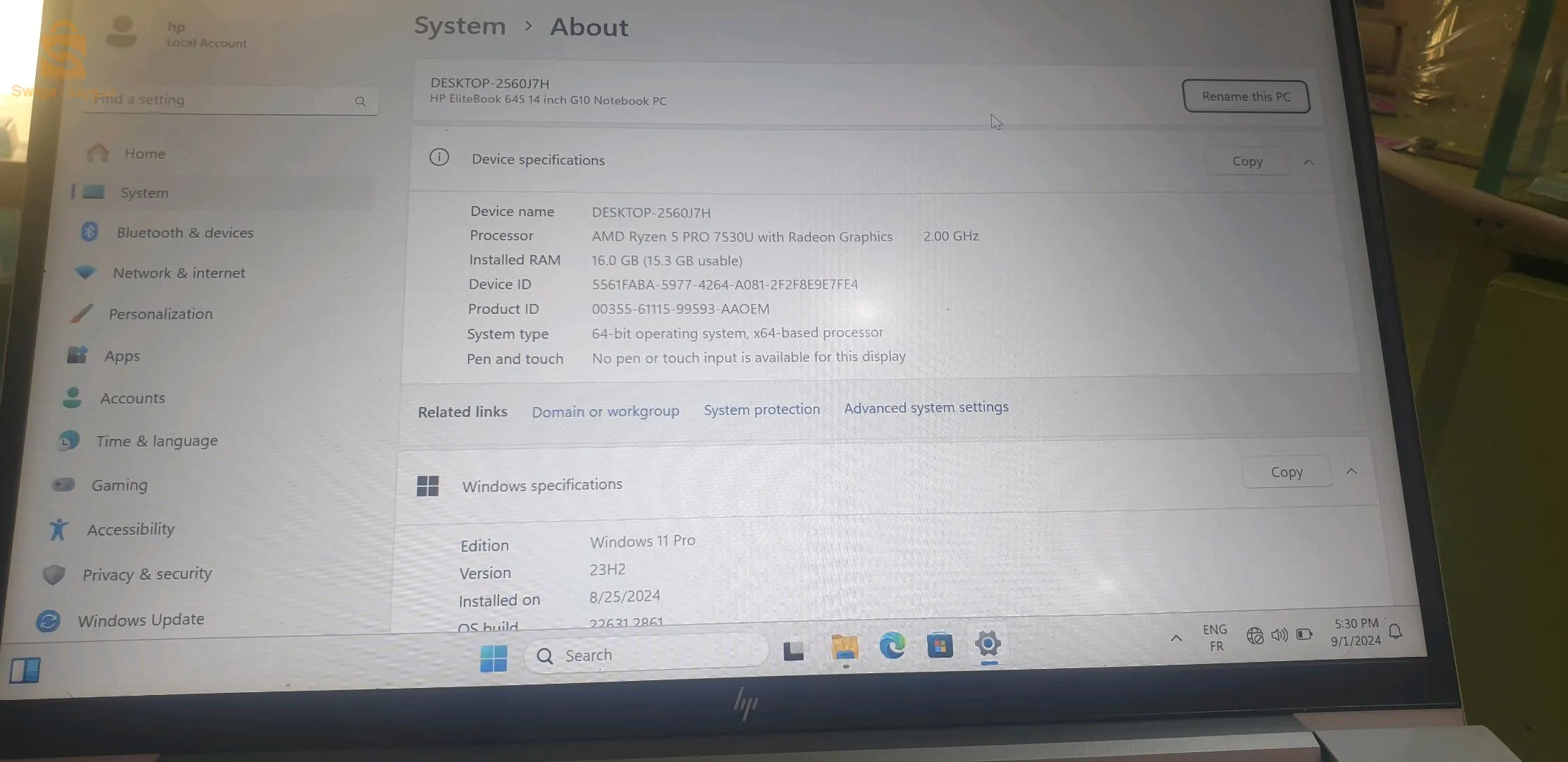 HP EliteBook 645 G10 - 14" Touch, Ryzen 5, 16GB RAM, 256GB SSD, Windows 11 Pro