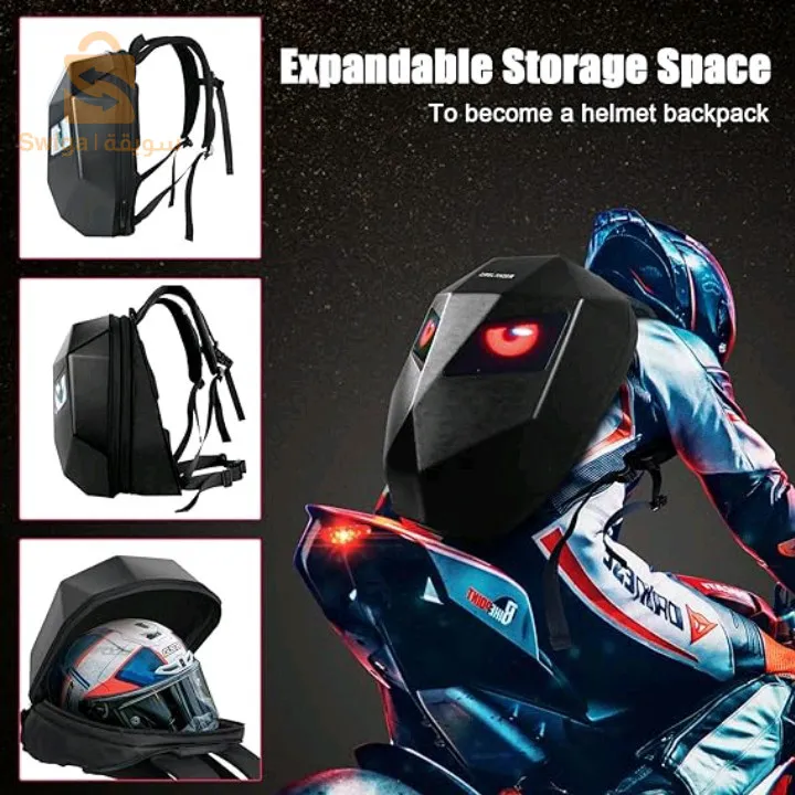 حقيبة ظهر للدراجات النارية من كريلاندر مع شاشة عرض LED ثلاثية الأبعاد، قابلة للتوسيع ومقاومة للماء