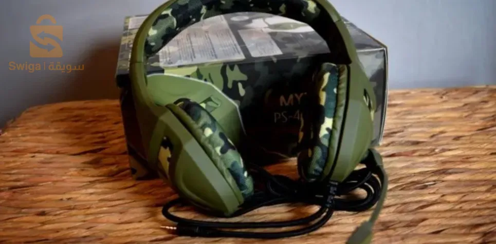 سماعة رأس سلكية للألعاب من Konix Mythics PS-400 لوحدة التحكم، ومكبرات صوت 40 ملم، وميكروفون، ونمط مموه باللون الأخضر الكاكي