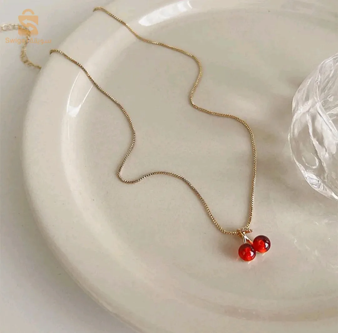 Collier et boucles d'oreilles cerises