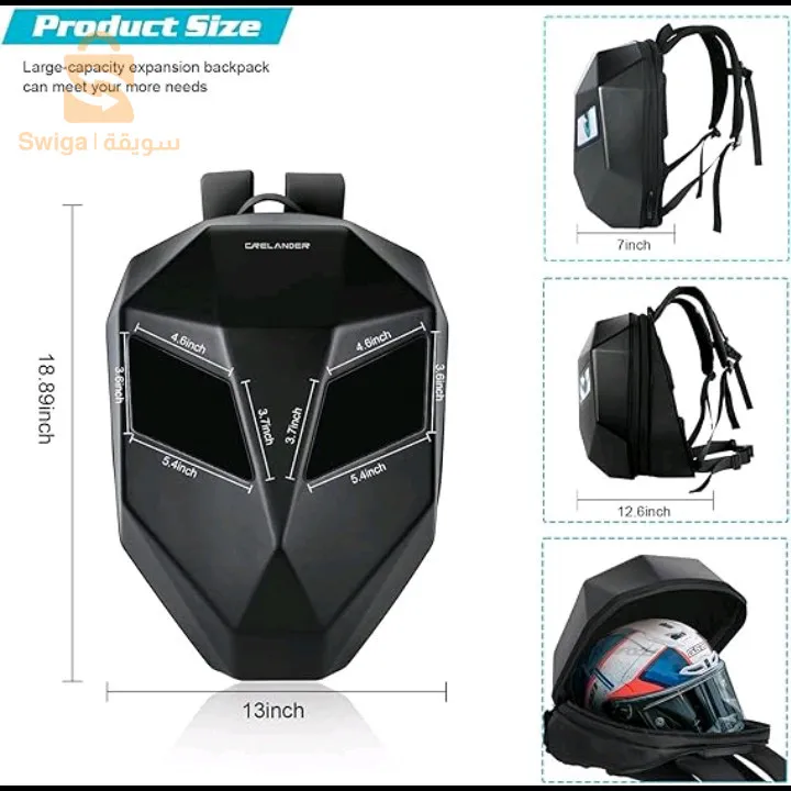 حقيبة ظهر للدراجات النارية من كريلاندر مع شاشة عرض LED ثلاثية الأبعاد، قابلة للتوسيع ومقاومة للماء