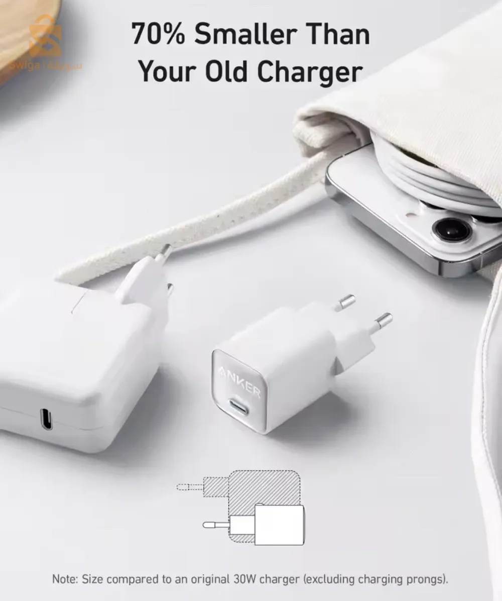 Chargeur Anker usb c 30w 511 (Nano3) pour iPhone 15,14,13,12,11 et téléphones Samsung