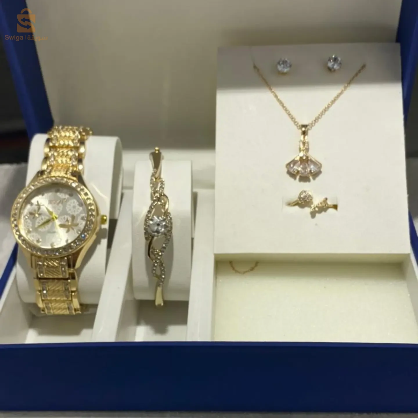 A wonderful women's watch set consisting of 5 pieces (watch + bracelet + chain + 2 earrings + ring)
+ the original box is free as a gift ✅
Delivery is available to 58 states 🚚📦
The quantity is very limited