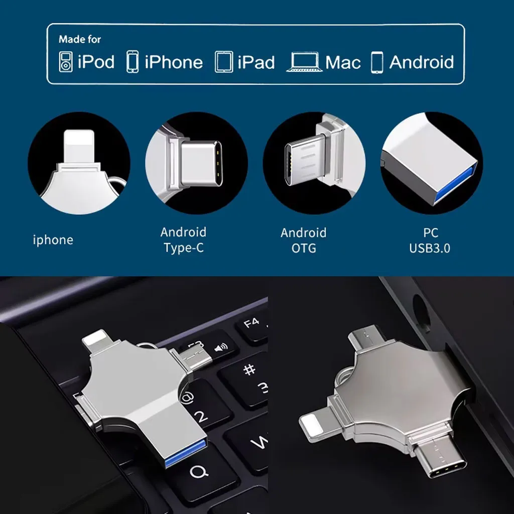 Clé USB 128GB i-Flash - 4 en 1 (Lightning + Micro + USB et Type-C Ports )