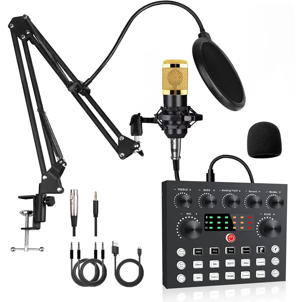 Kits de Microphone BM800 avec Carte Son en Direct, Bras de Suspension en Ciseaux, Support Antichoc et Filtre Anti-Pop