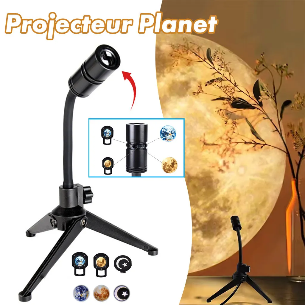 Lampe de lune projecteur veilleuse 360° lumière de projection de lune éclairage de charge USB